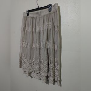 Indigo Soul A-Line Skirt with Lace in Beige
